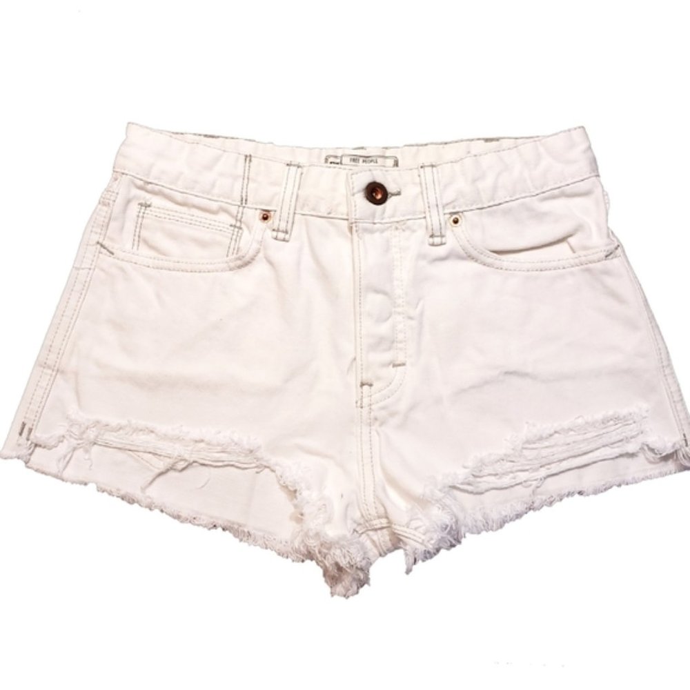 Free People White Shorts Button Fly Cotton 25